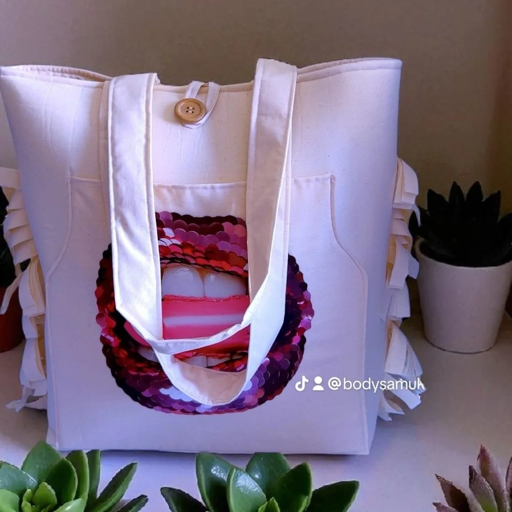 Elegant Cream and Purple Tote Bag